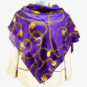 Lauren Ralph Lauren Silk Scarf Ex-tra Large 43"x43" Lavender Gold Chain Logo(68)